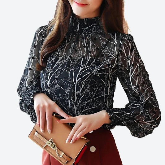 Elegant Sheer Long-Sleeve Blouses