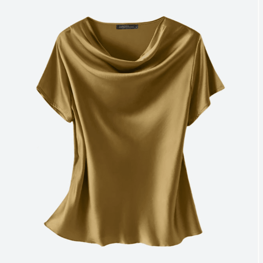 Elegant Short-Sleeve Satin Drape Tops