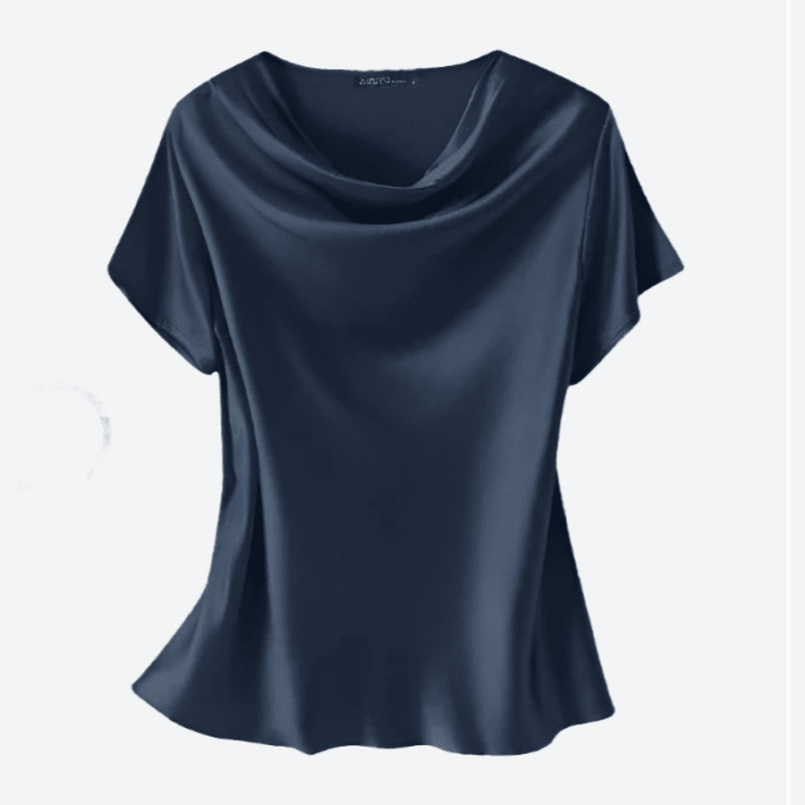 Elegant Short-Sleeve Satin Drape Tops