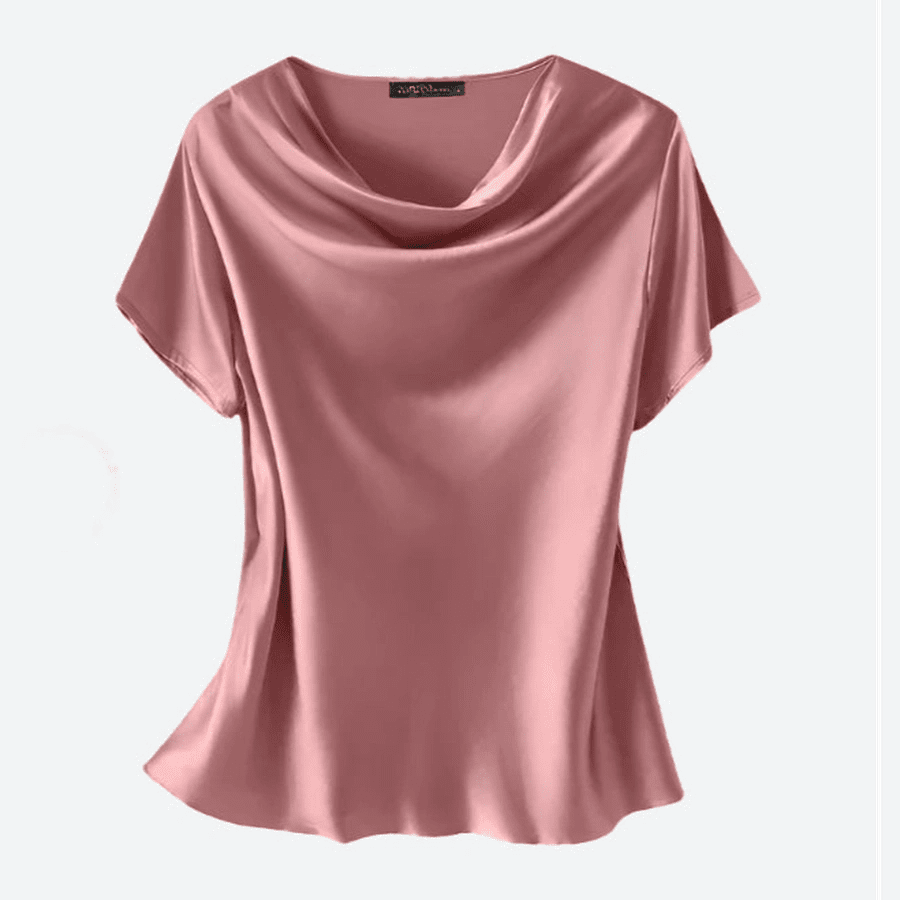 Elegant Short-Sleeve Satin Drape Tops