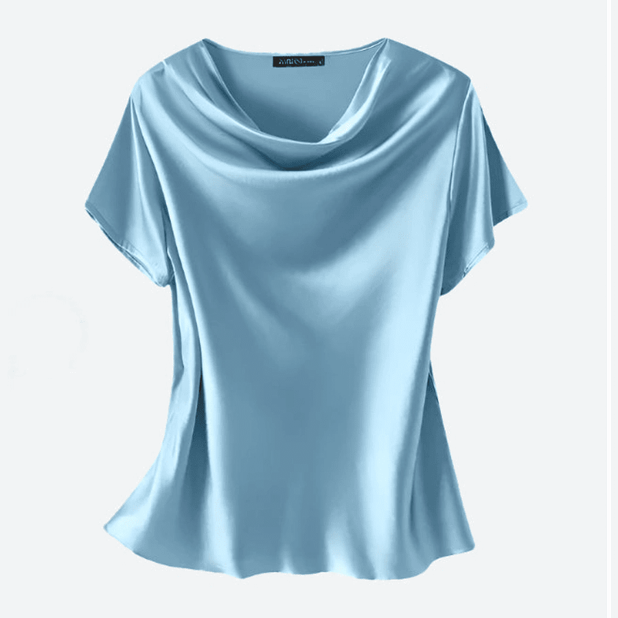 Elegant Short-Sleeve Satin Drape Tops