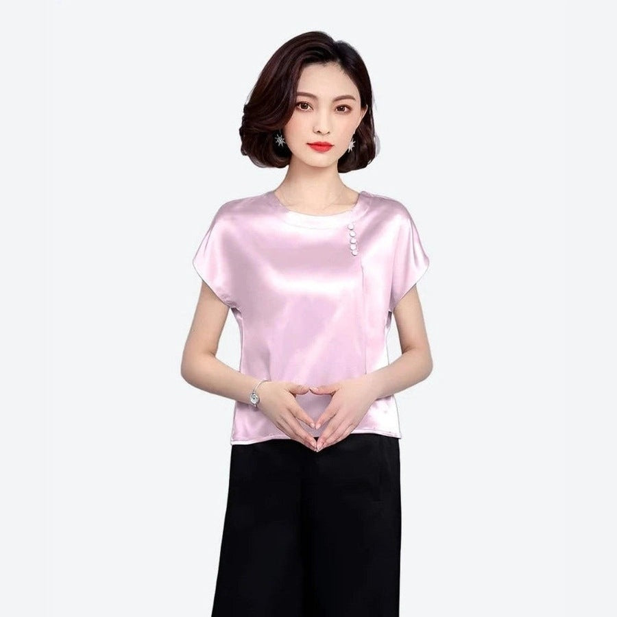 Elegant Short Sleeve Silk Blouses