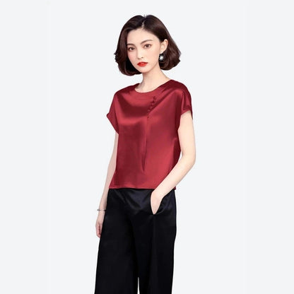 Elegant Short Sleeve Silk Blouses