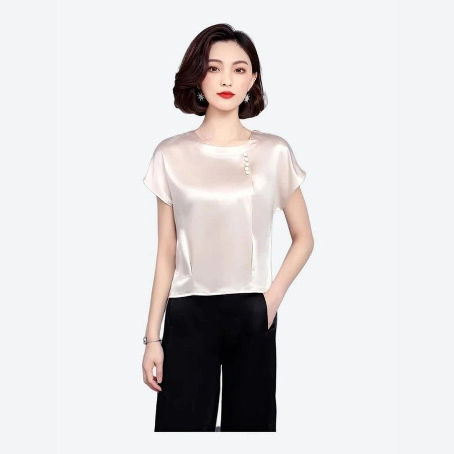 Elegant Short Sleeve Silk Blouses