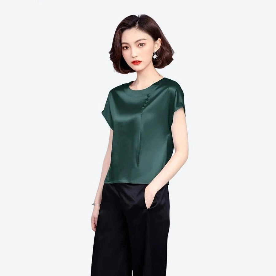 Elegant Short Sleeve Silk Blouses