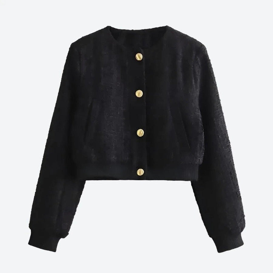 Elegant Textured Button-Up Cropped Jackets