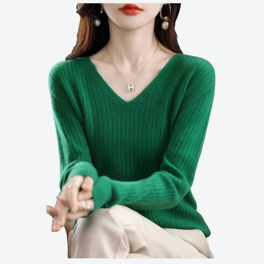 Elegant V-Neck Knit Pullover Sweaters