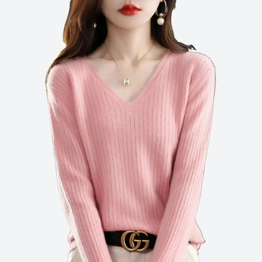 Elegant V-Neck Knit Pullover Sweaters