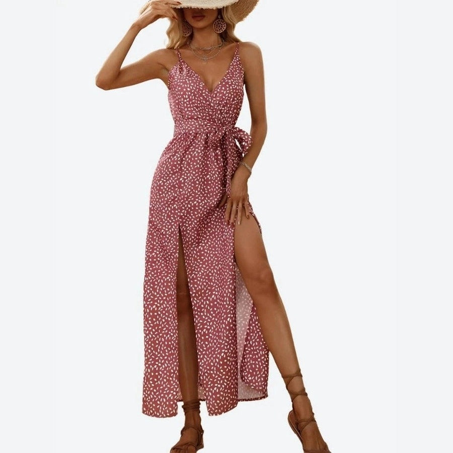 Elegant V-Neck Wrap Maxi Dresses