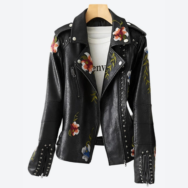 Embroidered Studded Faux Leather Jackets