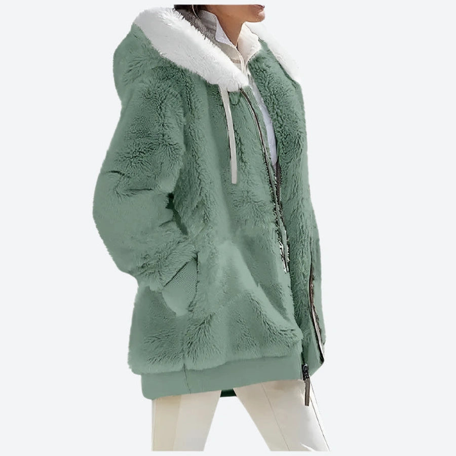 Faux Fur Hooded Zippered Winter Jackets