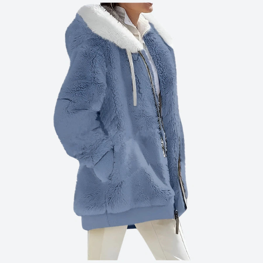 Faux Fur Hooded Zippered Winter Jackets