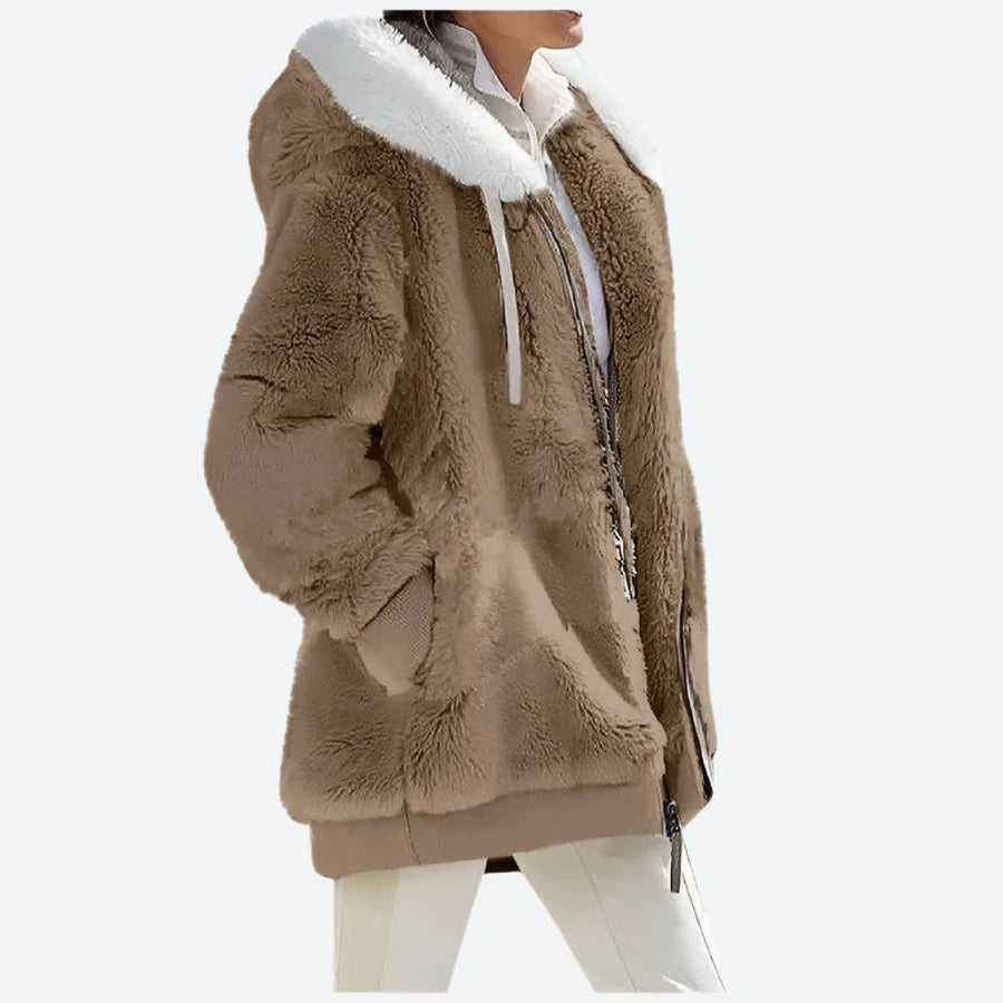 Faux Fur Hooded Zippered Winter Jackets