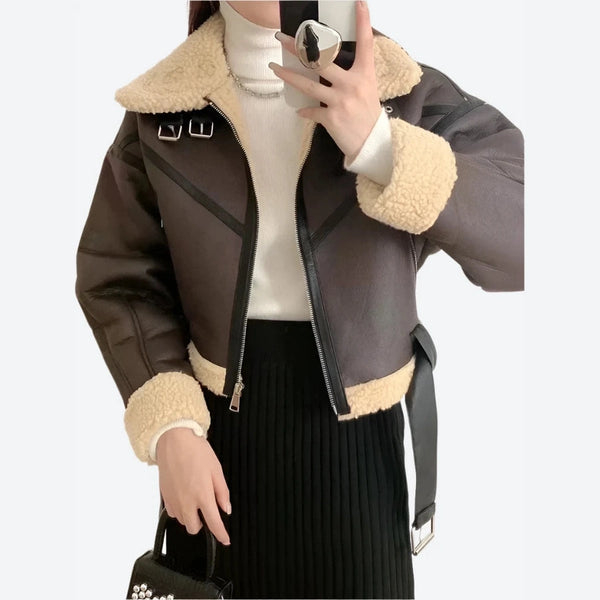 Faux Shearling Trimmed Aviator Leather Jackets