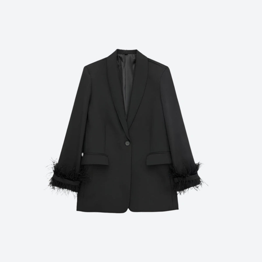 Feather Trim Single-Button Blazers