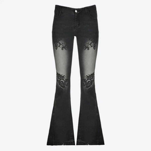 Flared Embroidered High-Waist Denim Jeans