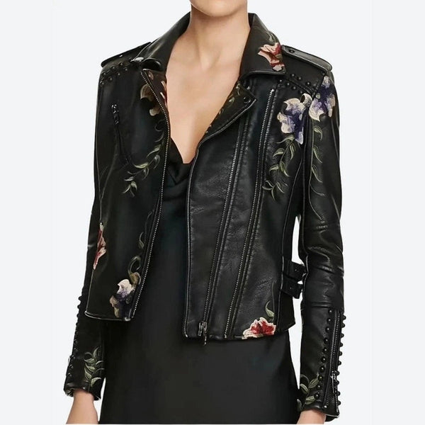 Floral Embroidered Leather Jackets