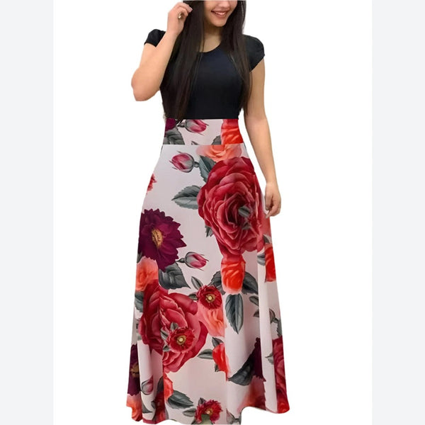 Floral High-Waist Cap Sleeve Maxi Dresses