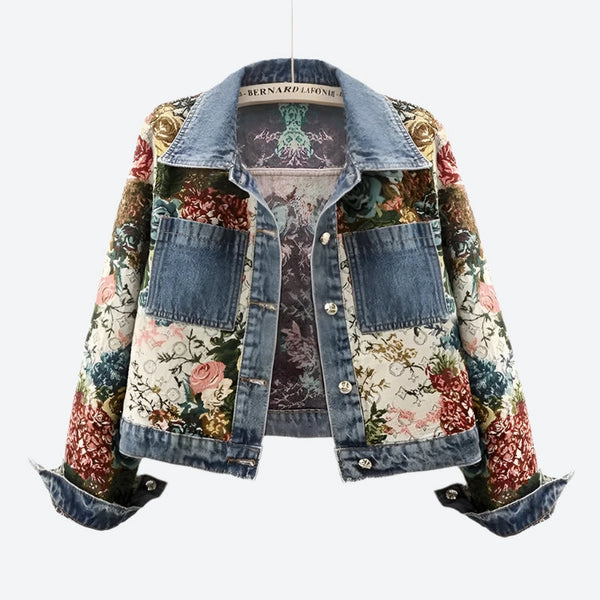 Floral Patchwork Denim Button Jackets