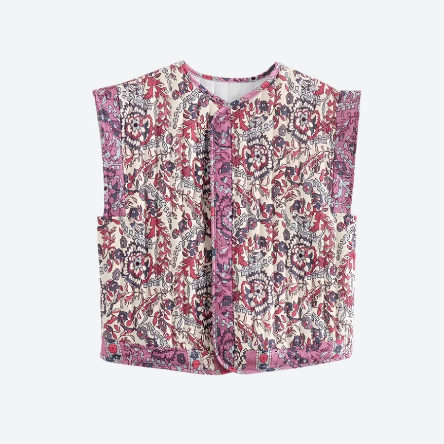 Floral Soft Quilted Button Vests