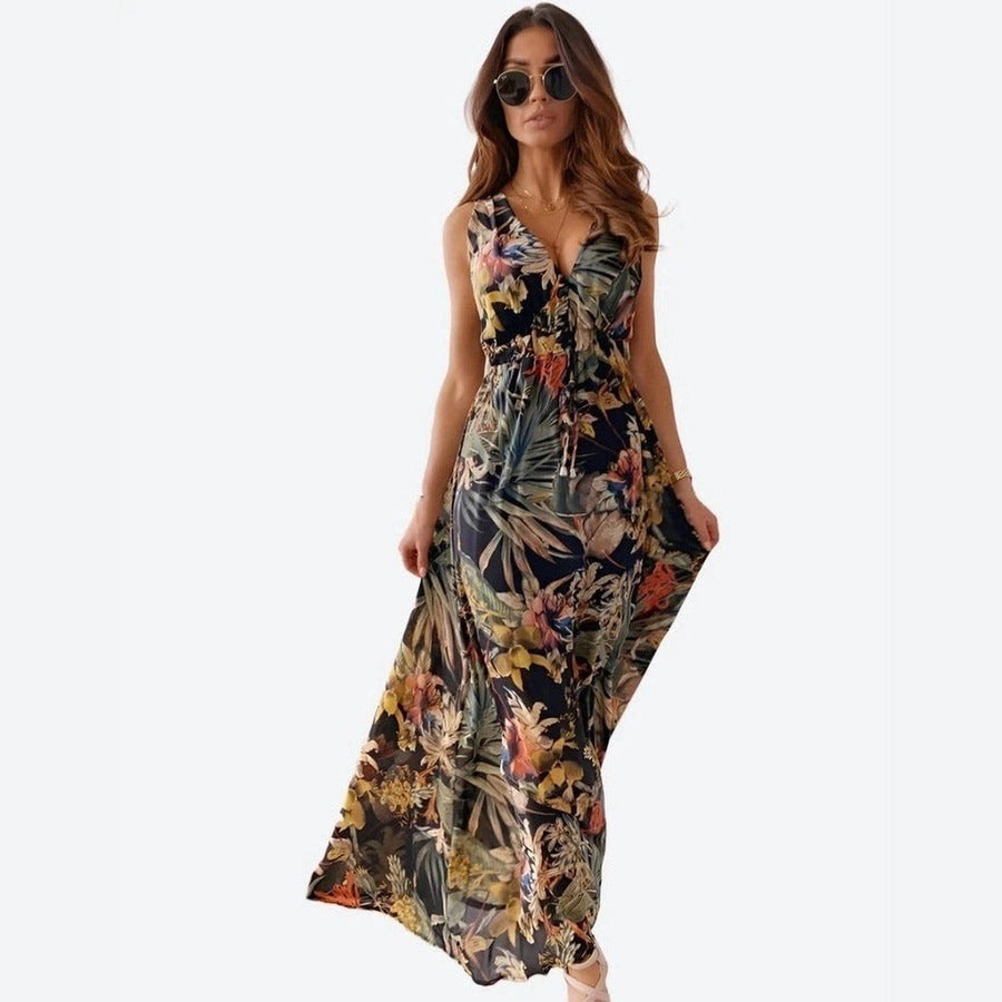 Flowy Sleeveless Print Maxi Dresses