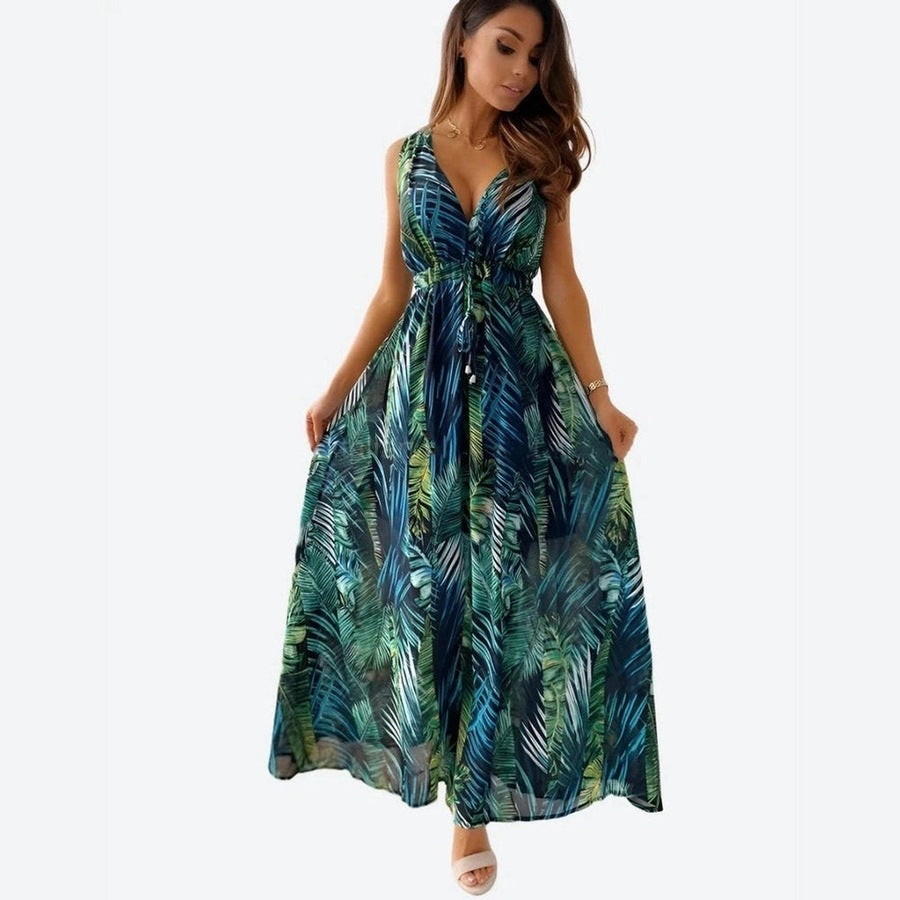 Flowy Sleeveless Print Maxi Dresses