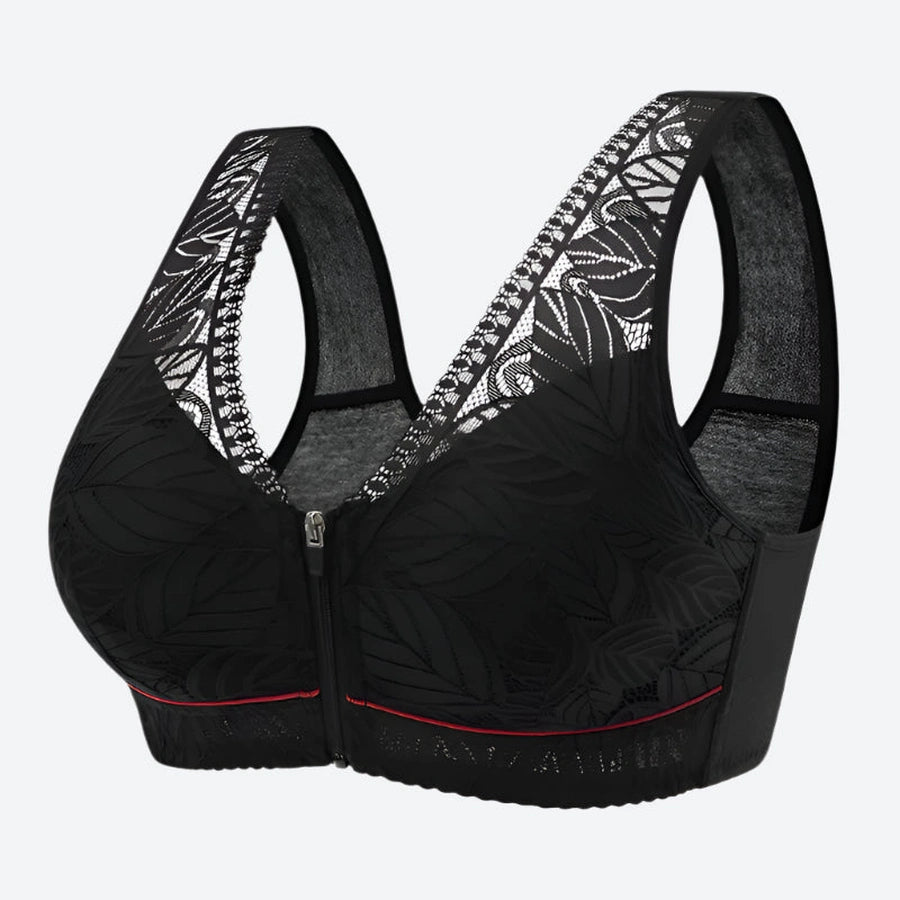 Front-Zip Lace Wireless Support Bras