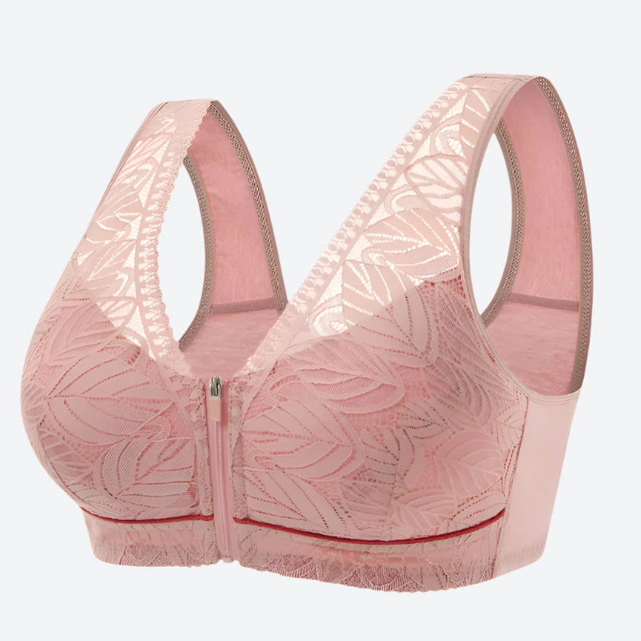 Front-Zip Lace Wireless Support Bras