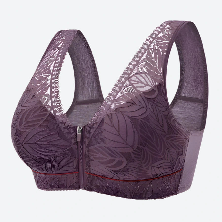 Front-Zip Lace Wireless Support Bras