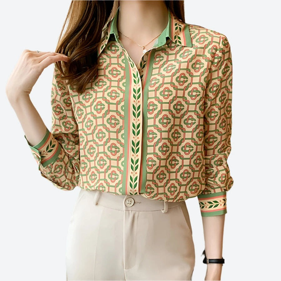 Geometric Printed Button-Up Long Blouses