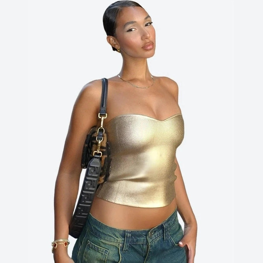 Glamorous Metallic Strapless Tube Tops