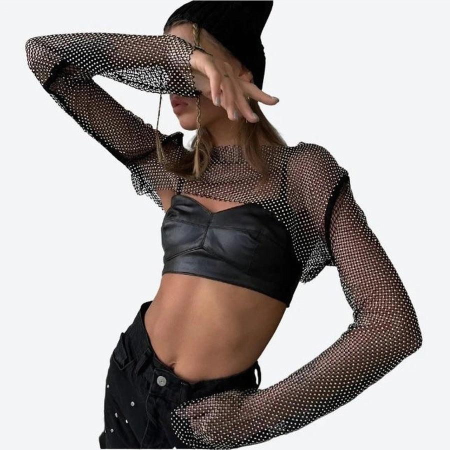 Glamorous Sheer Mesh Long Sleeve Tops