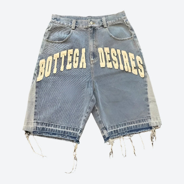 Graphic Distressed Denim Bermuda Shorts