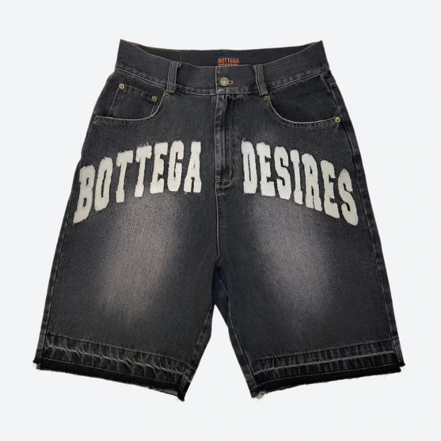 Graphic Distressed Denim Bermuda Shorts