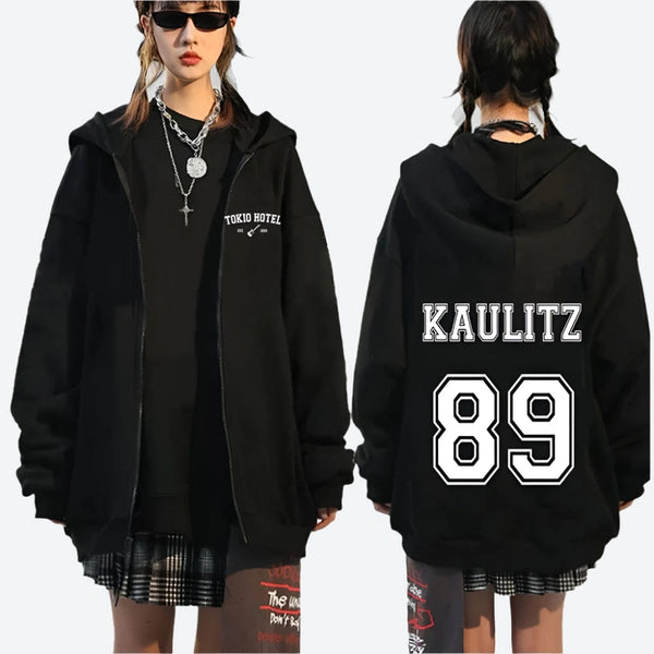 Graphic Oversized Zip-Up Hooded Jackets