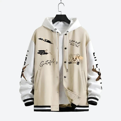 Graphic Print Button-Up Hooded Jackets