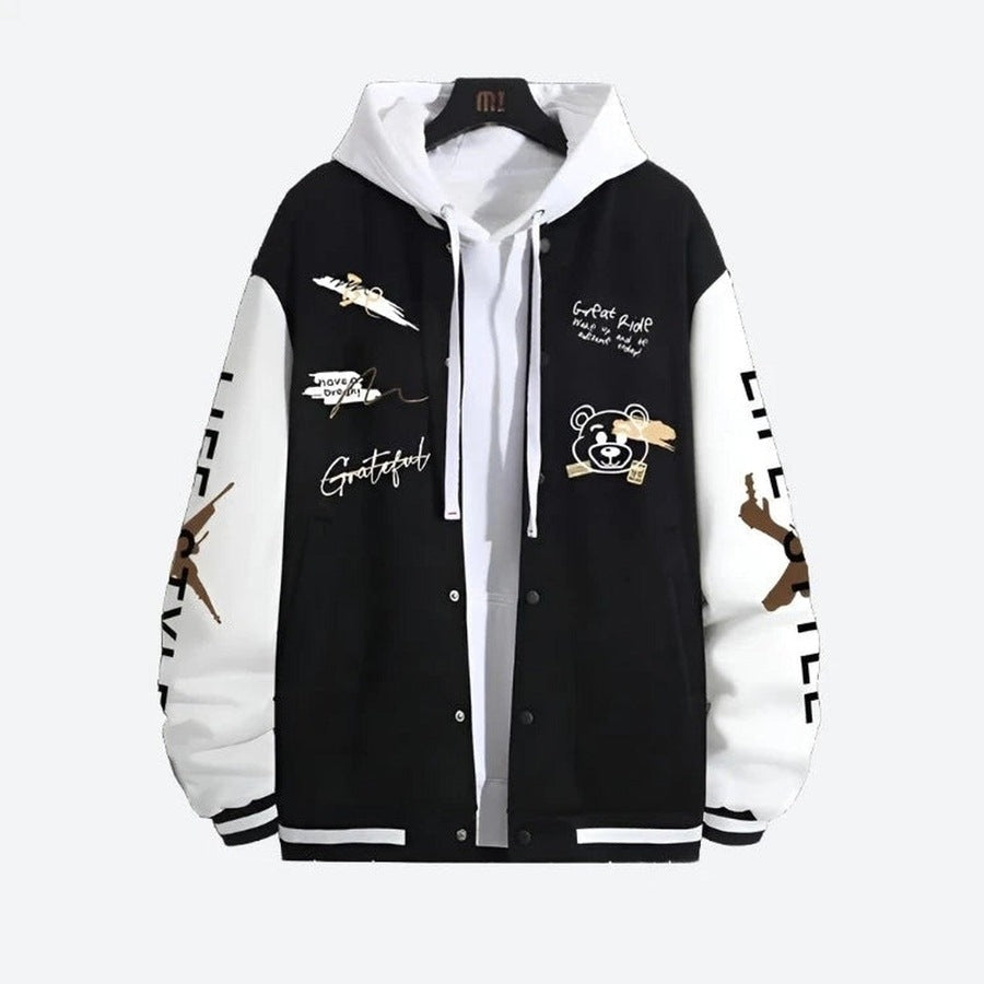 Graphic Print Button-Up Hooded Jackets