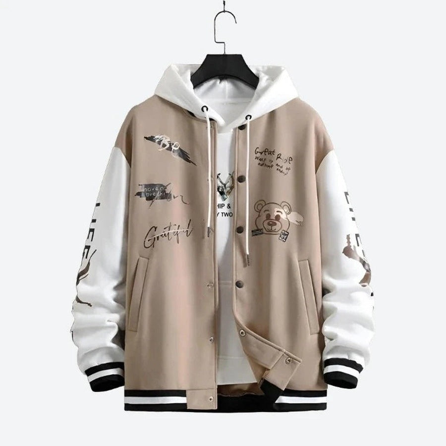 Graphic Print Button-Up Hooded Jackets