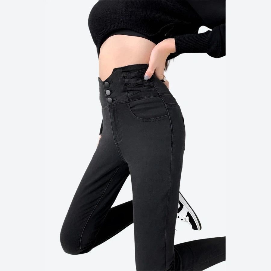 High-Rise Buttoned Skinny Fit Jeans