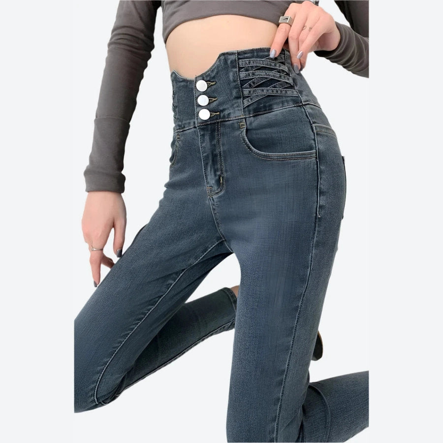 High-Rise Buttoned Skinny Fit Jeans