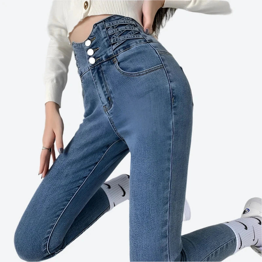 High-Rise Buttoned Skinny Fit Jeans