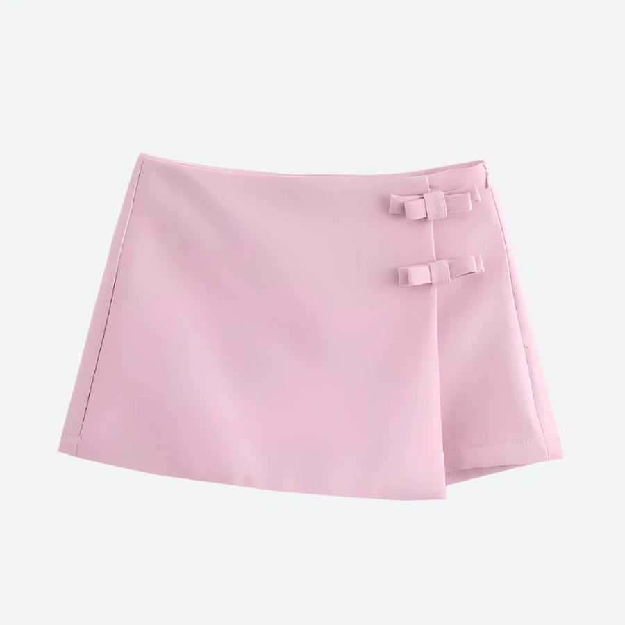 High-Waisted Bow-Accent Tailored Skorts