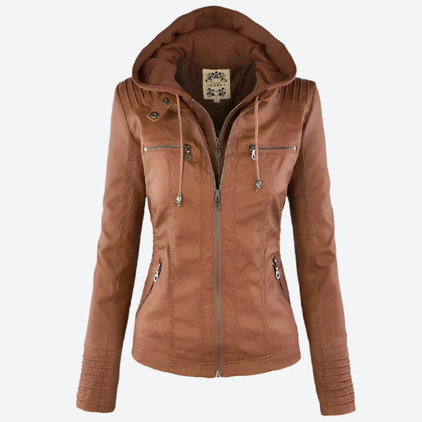 Hooded Zippered Slim-Fit Leather Jackets