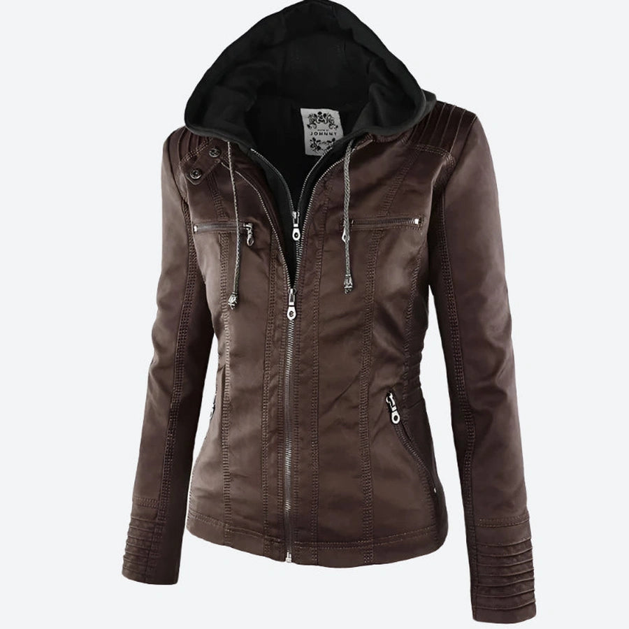 Hooded Zippered Slim-Fit Leather Jackets