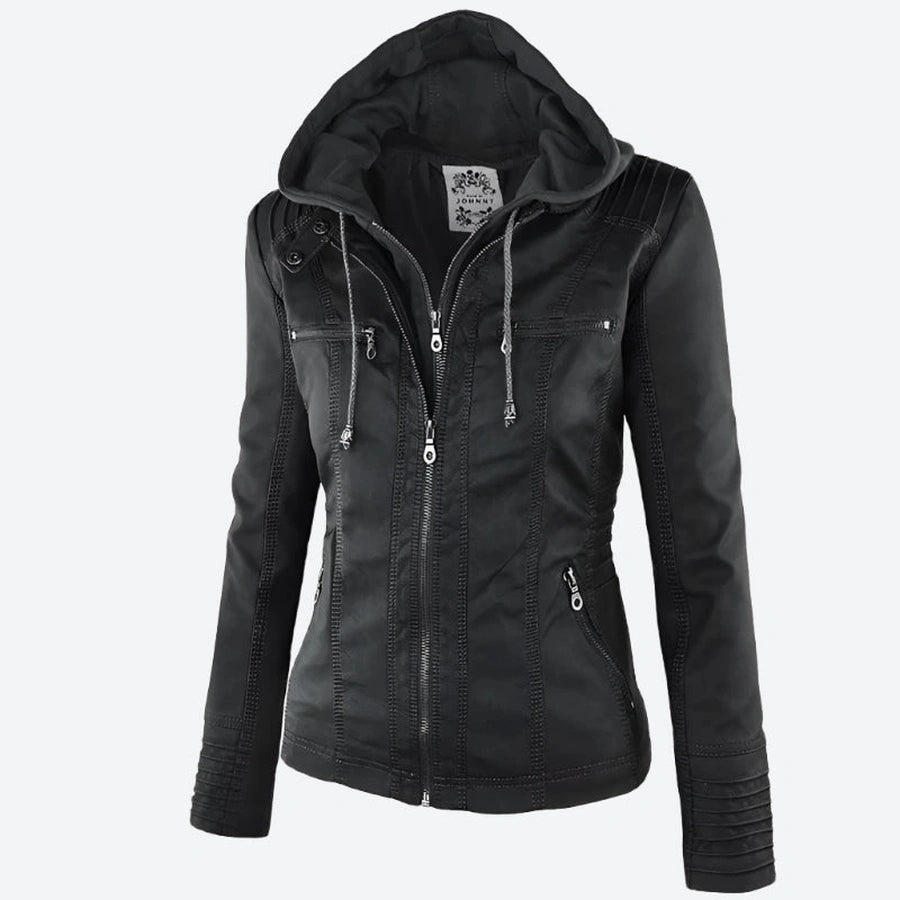 Hooded Zippered Slim-Fit Leather Jackets