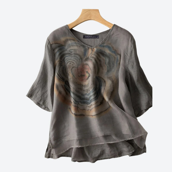 Layered Abstract Print Chiffon Blouses