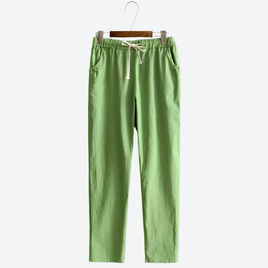 Lightweight Drawstring Straight-Leg Cotton Pants