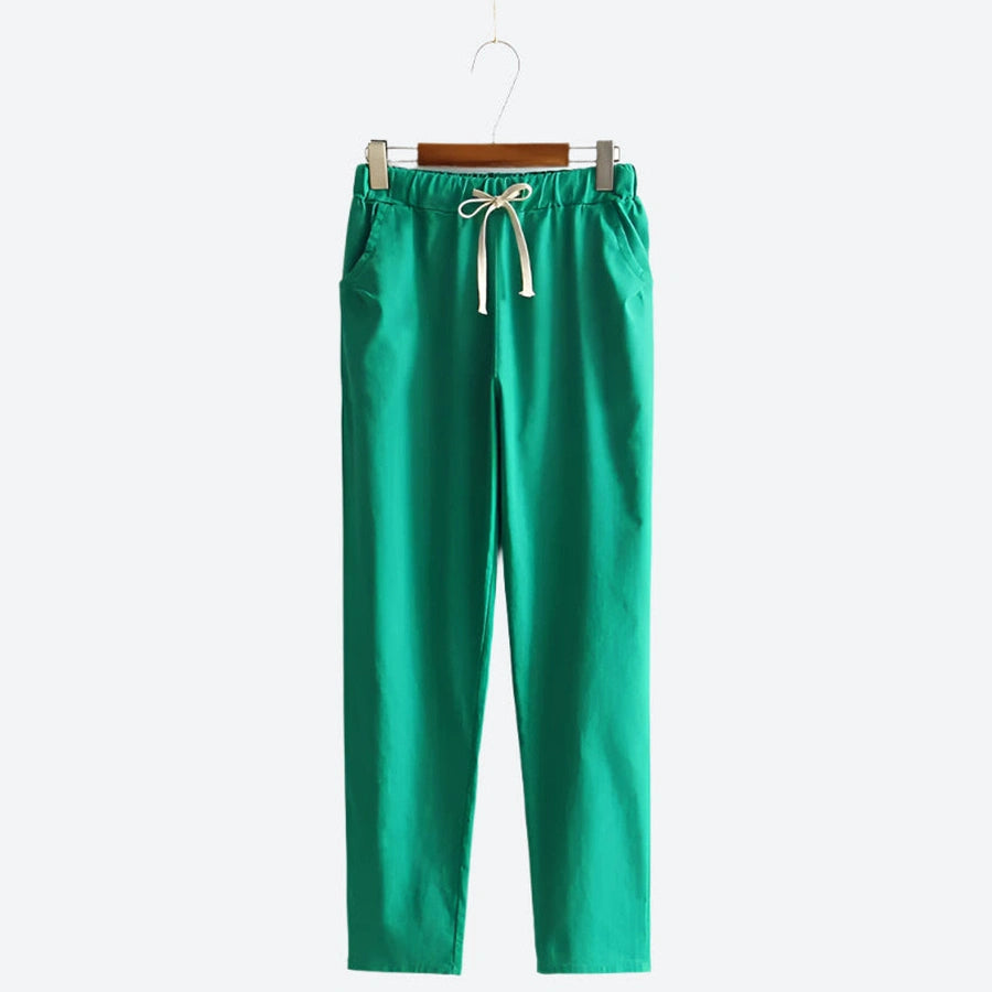 Lightweight Drawstring Straight-Leg Cotton Pants