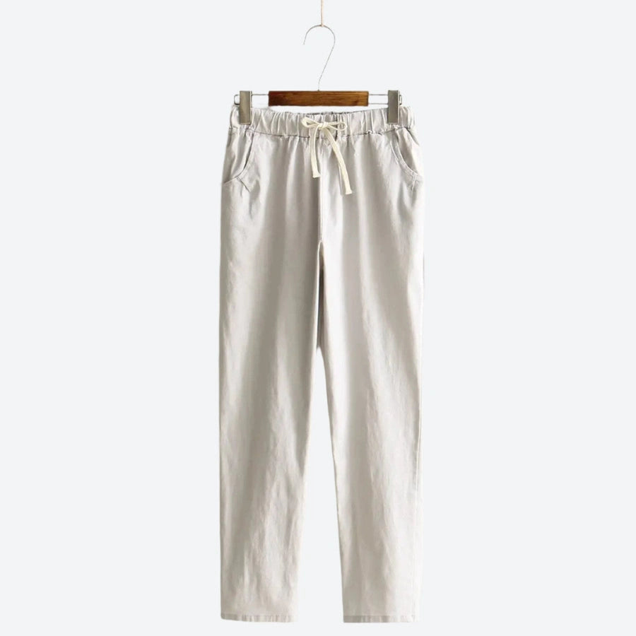 Lightweight Drawstring Straight-Leg Cotton Pants