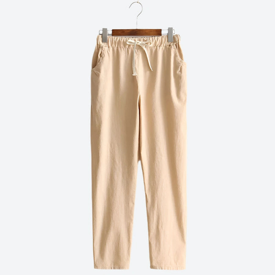 Lightweight Drawstring Straight-Leg Cotton Pants